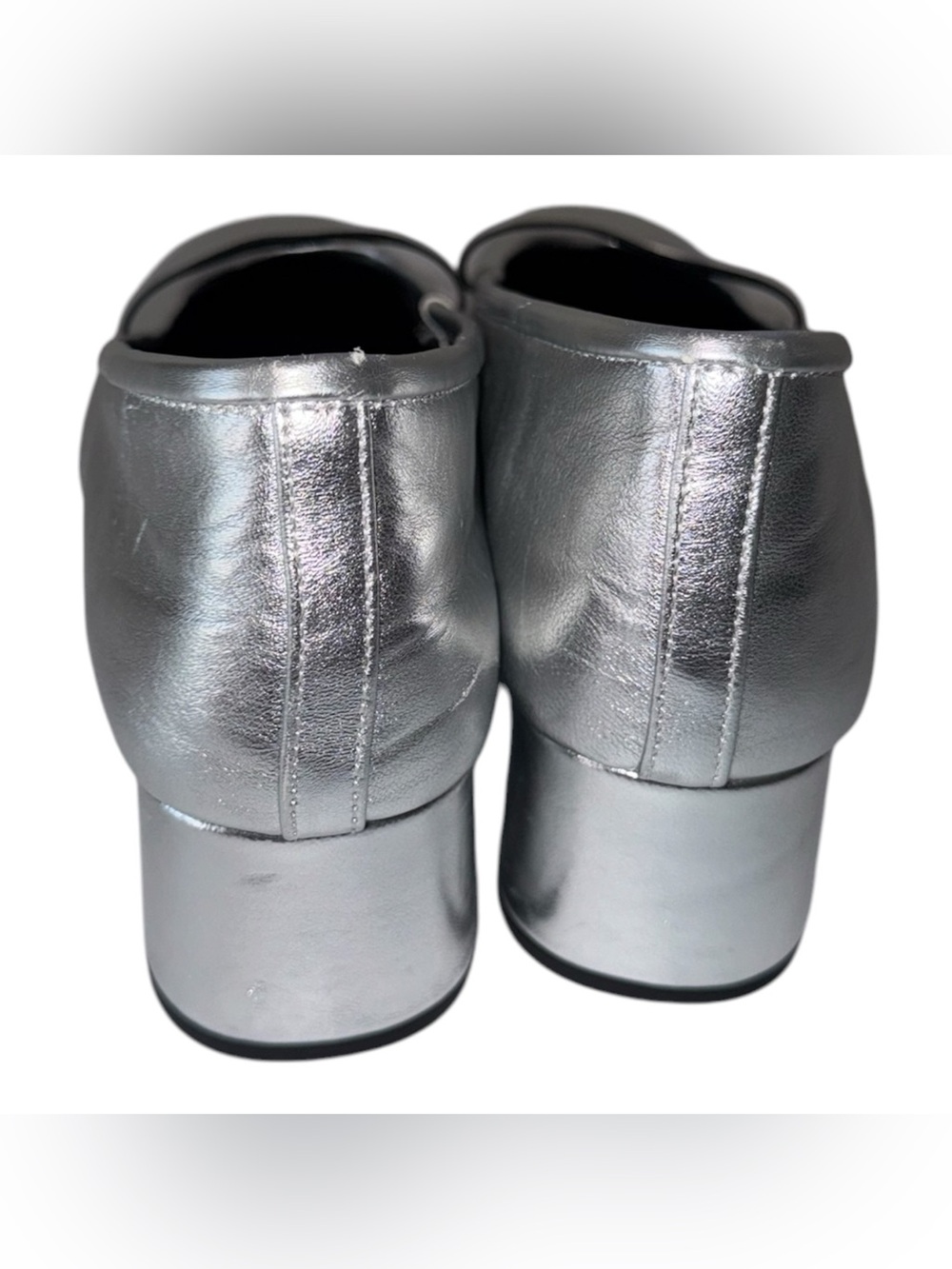 Anthropologie Silver Metallic Mary Jane Block Heel Pumps - Picture 7 of 8
